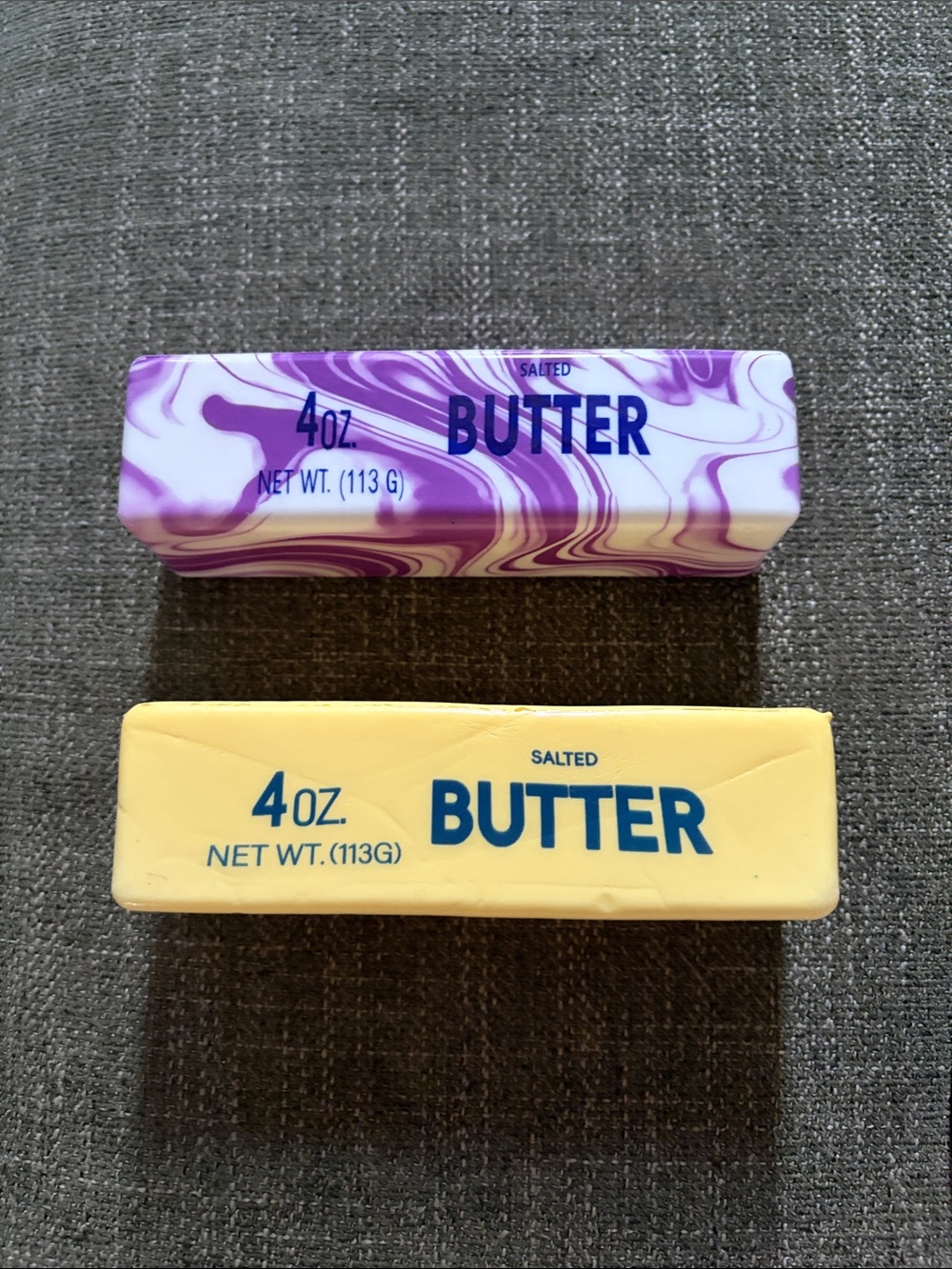 2 - Salted Butter Stick 4 oz - 1 Yellow and 1 Purple & white